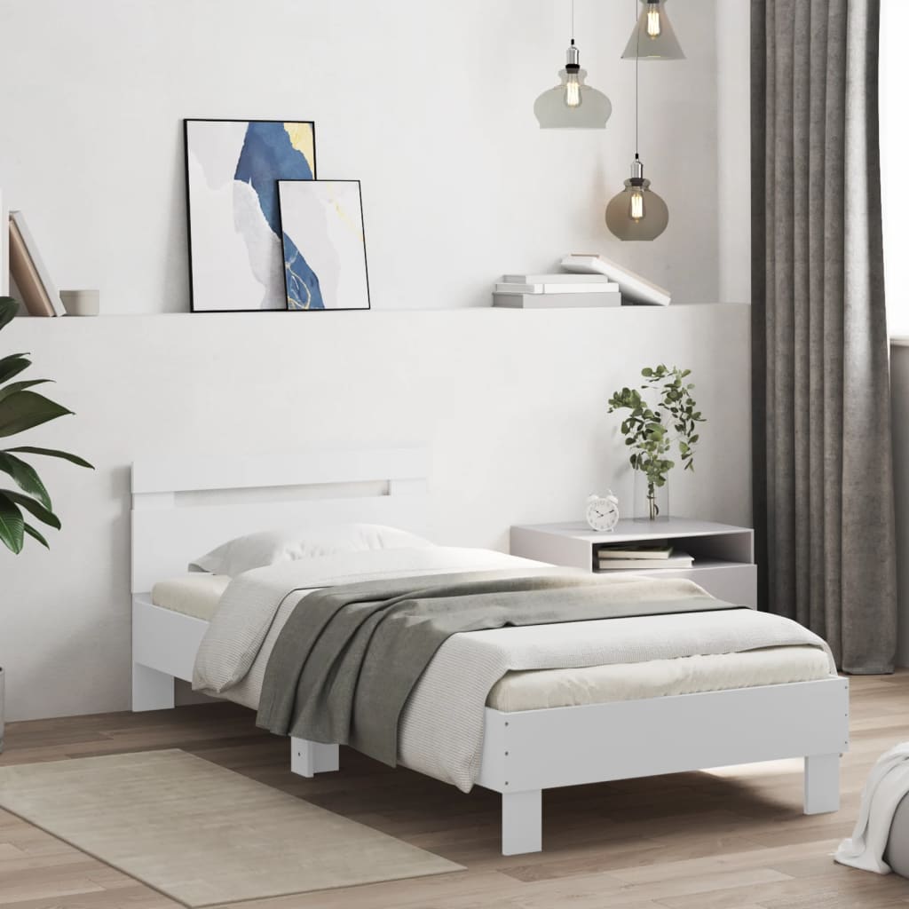 vidaXL Posteľný rám s čelom biely 90x200 cm kompozitné drevo
