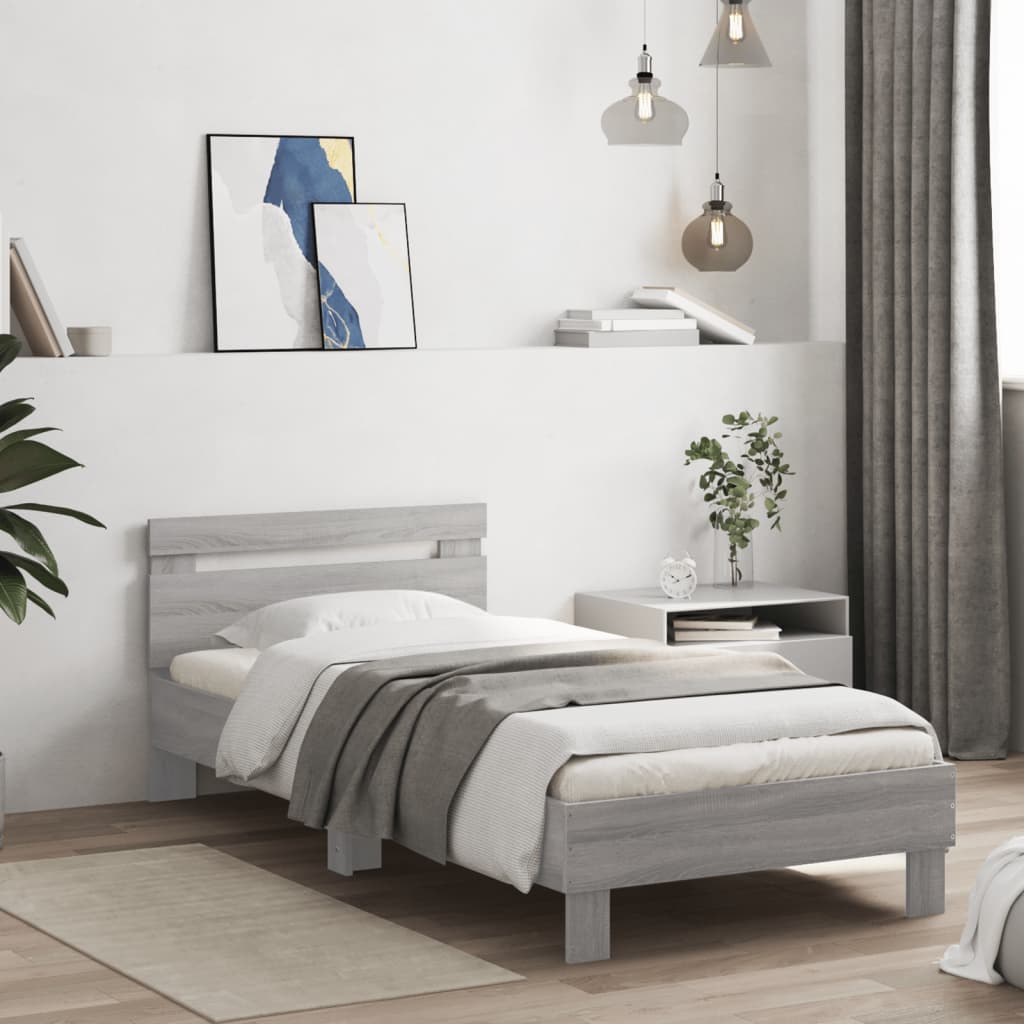vidaXL Posteľný rám s čelom sivý sonoma 90x200 cm kompozitné drevo