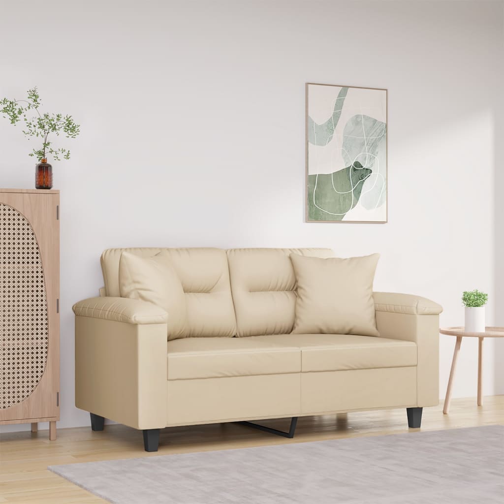 vidaXL 2-miestna pohovka s vankúšmi krémová 120 cm mikrovlákno