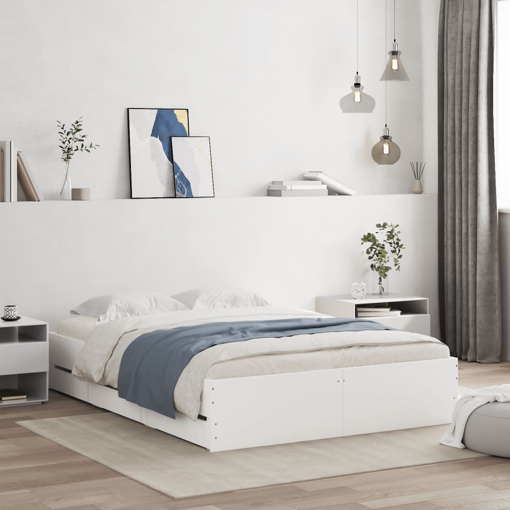 vidaXL Posteľný rám so zásuvkami biely 120x190 cm kompozitné drevo