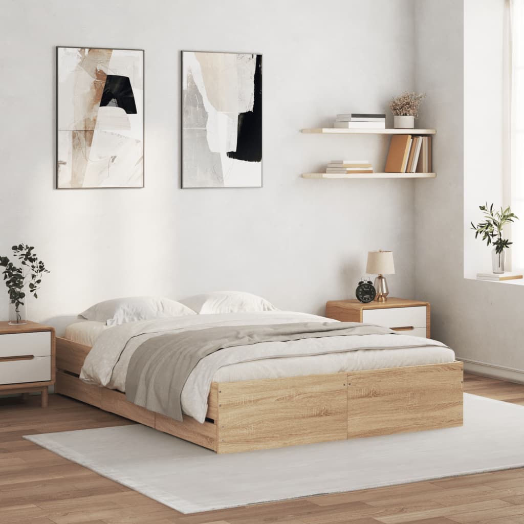 vidaXL Posteľný rám so zásuvkami dub sonoma 120x200cm kompozitné drevo