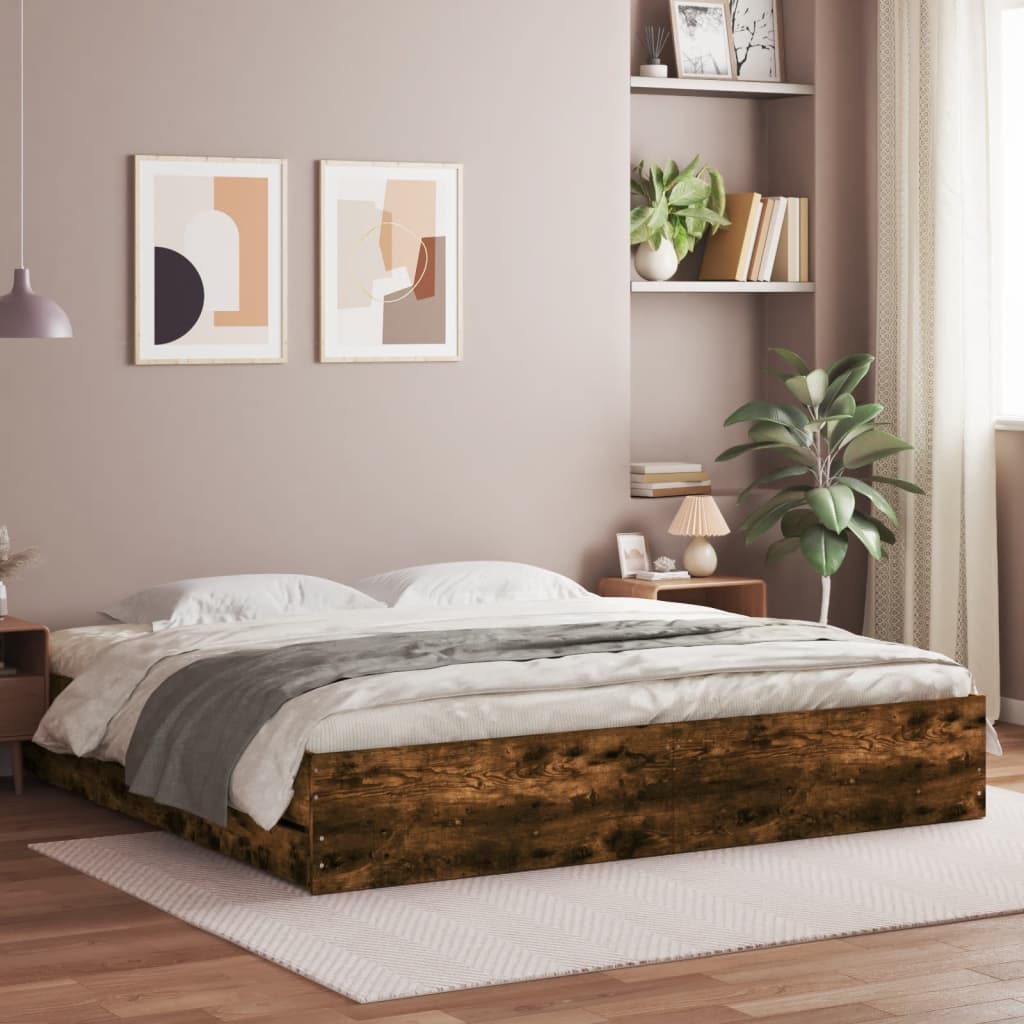 vidaXL Posteľný rám so zásuvkami dymový dub 180x200cm kompozitné drevo