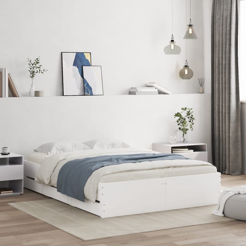 vidaXL Posteľný rám so zásuvkami biely 120x200 cm kompozitné drevo