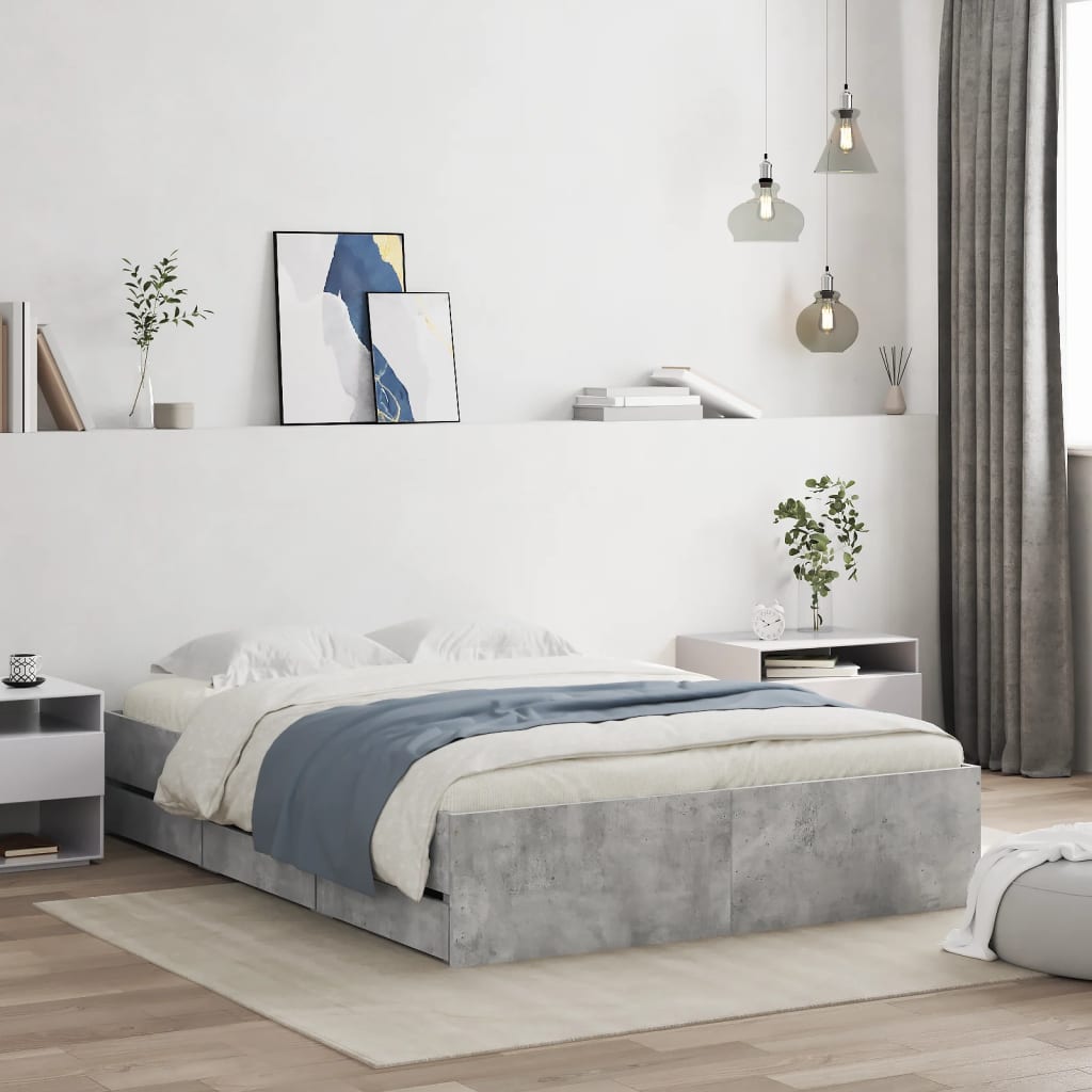 vidaXL Posteľný rám so zásuvkami betónovosivý 120x190cm kompozit.drevo