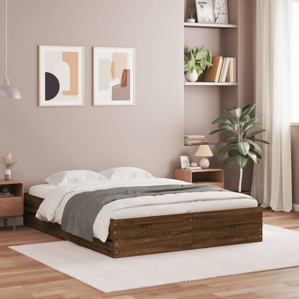 vidaXL Posteľný rám so zásuvkami hnedý dub 140x190 cm kompozitné drevo