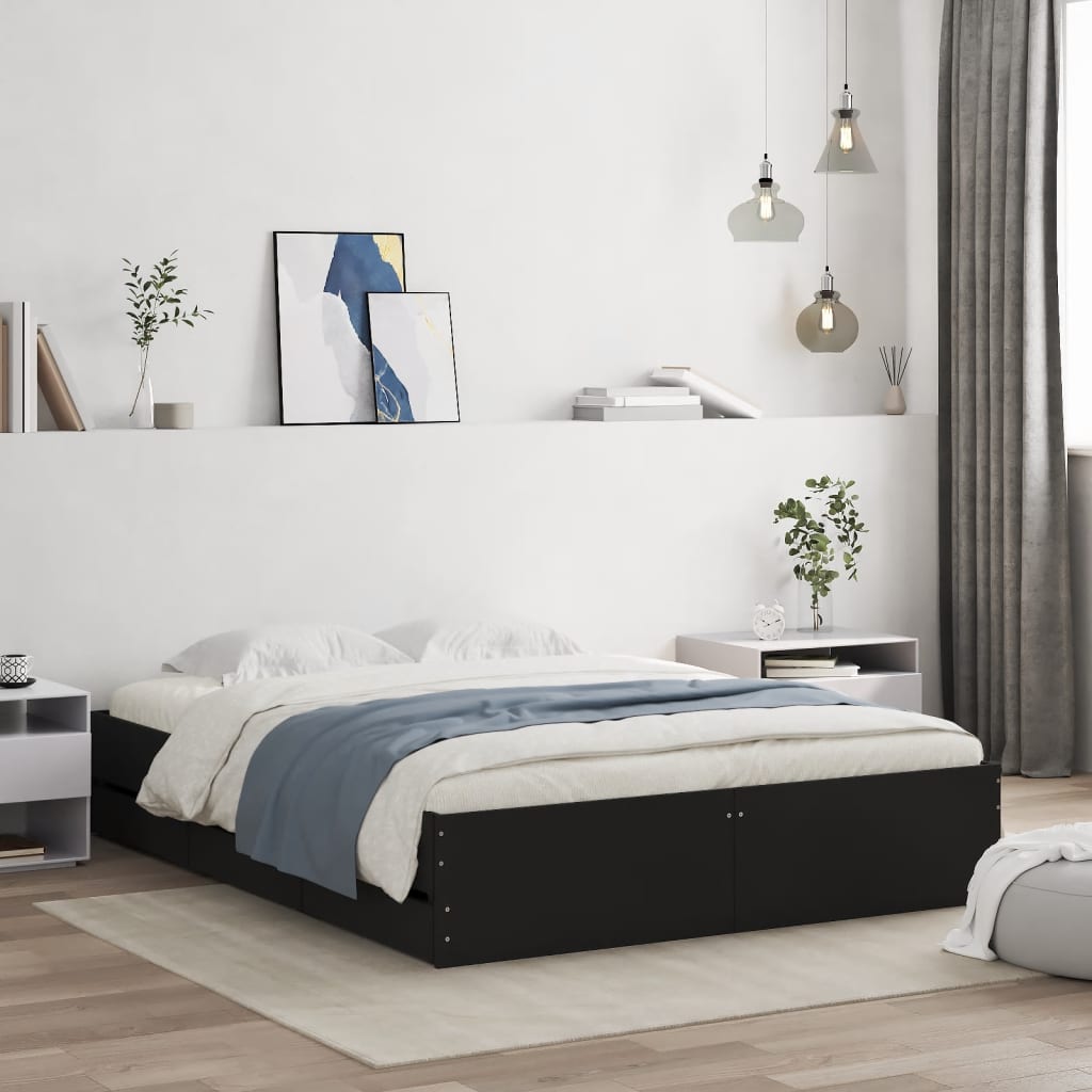 vidaXL Posteľný rám so zásuvkami čierny 140x190 cm kompozitné drevo