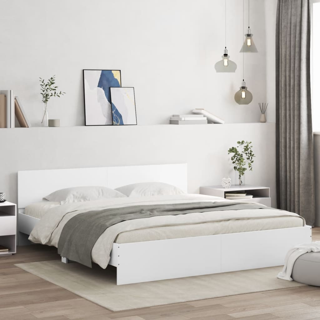 vidaXL Posteľný rám s čelom a LED biely 180x200 cm
