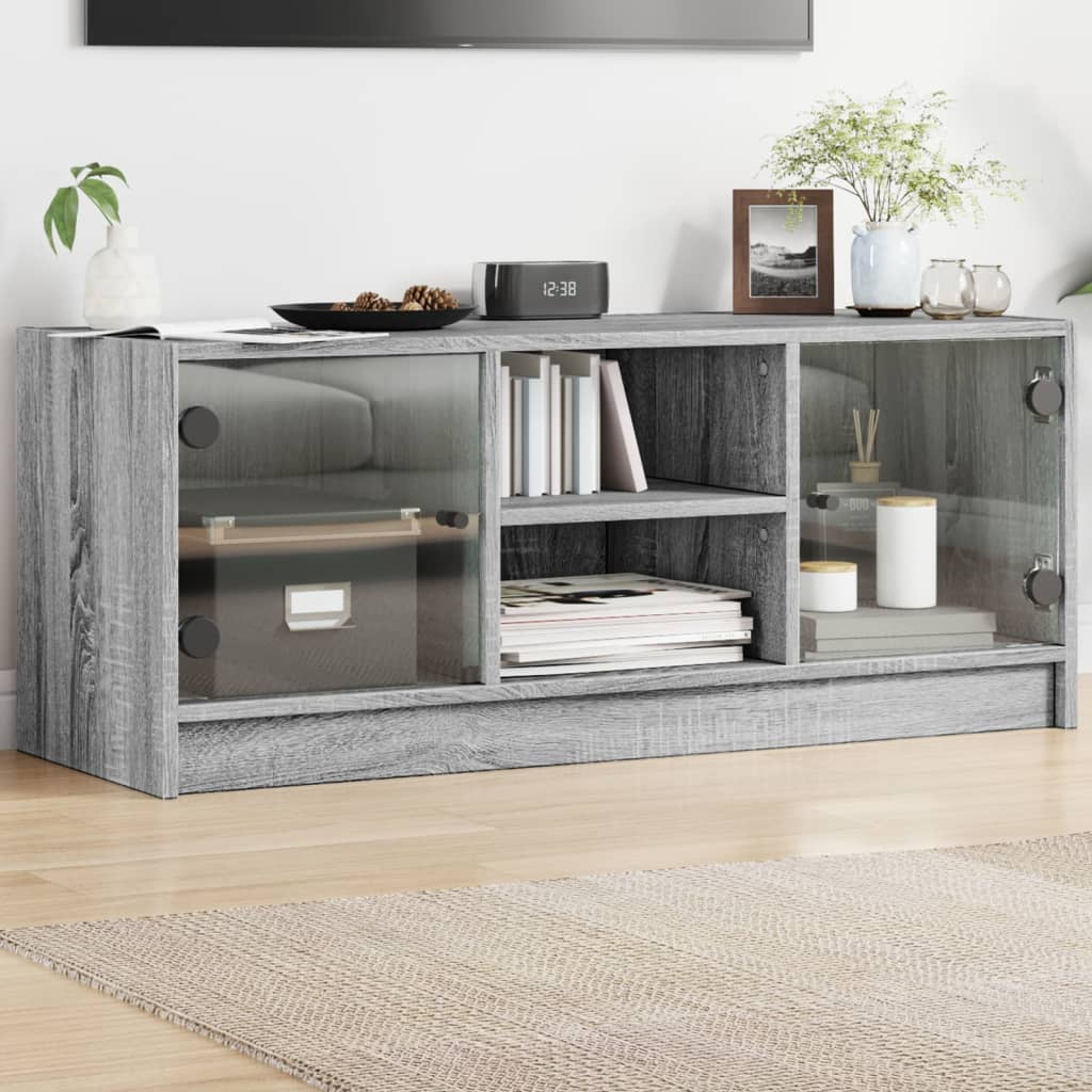 vidaXL TV skrinka so sklenenými dvierkami sivá sonoma 102x37x42 cm