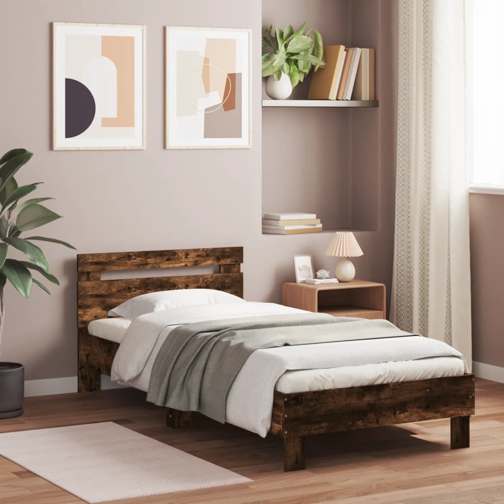 vidaXL Posteľný rám bez matraca so čelom dymový dub 75x190 cm