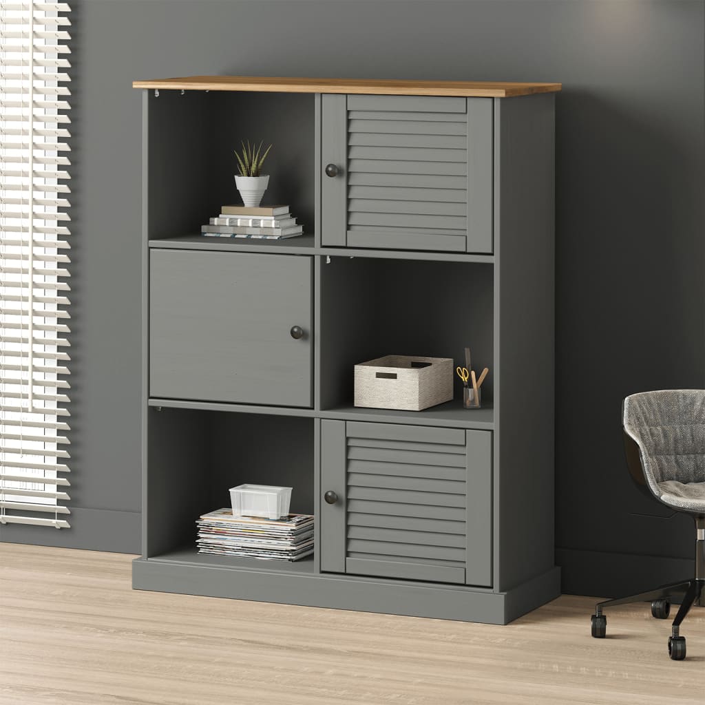 vidaXL Knižnica VIGO sivá 90x35x114,5 cm masívna borovica