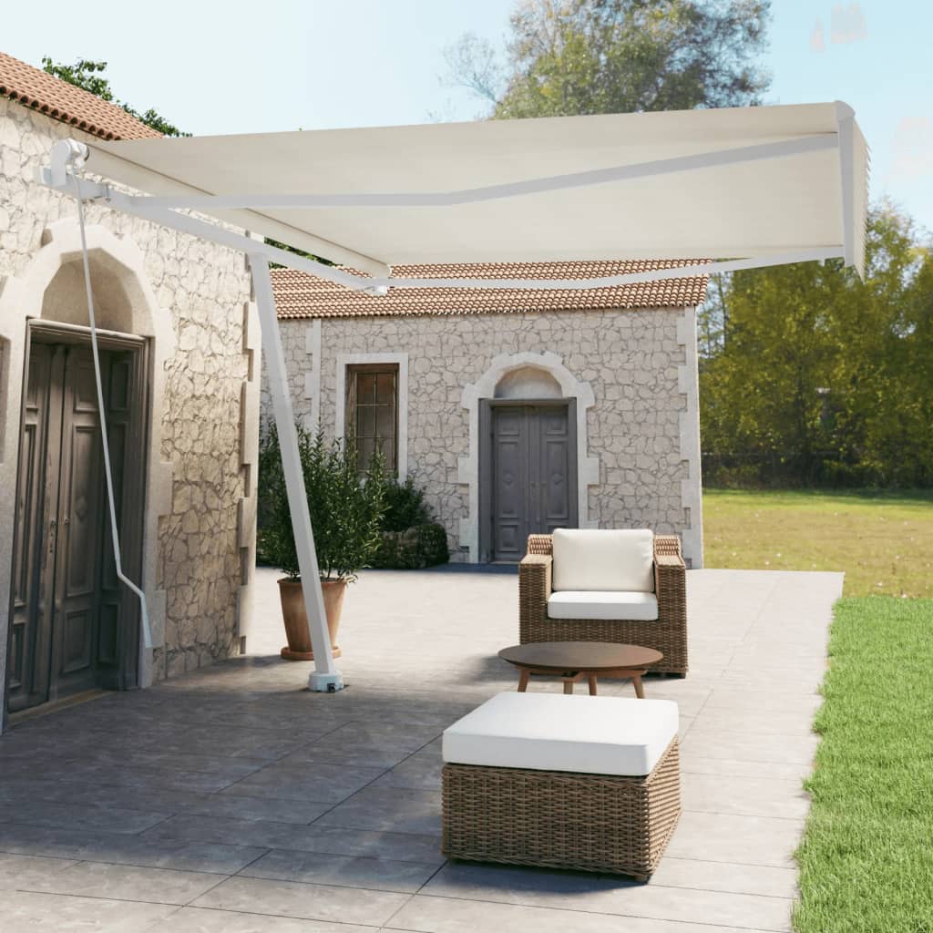 vidaXL Samostatne stojaca ručne zaťahovacia markíza 400x350 cm krémová