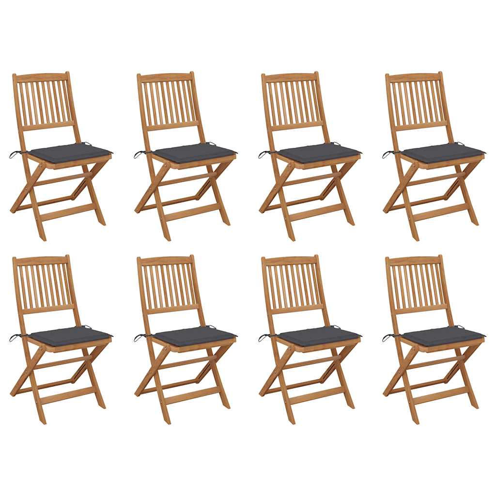 vidaXL Skladacie vonkajšie stoličky s podložkami 8 ks akáciový masív