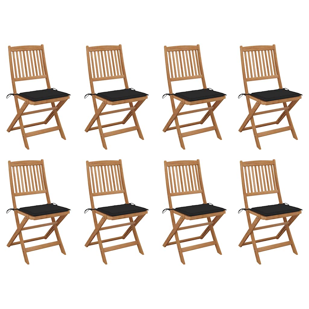 vidaXL Skladacie vonkajšie stoličky s podložkami 8 ks akáciový masív