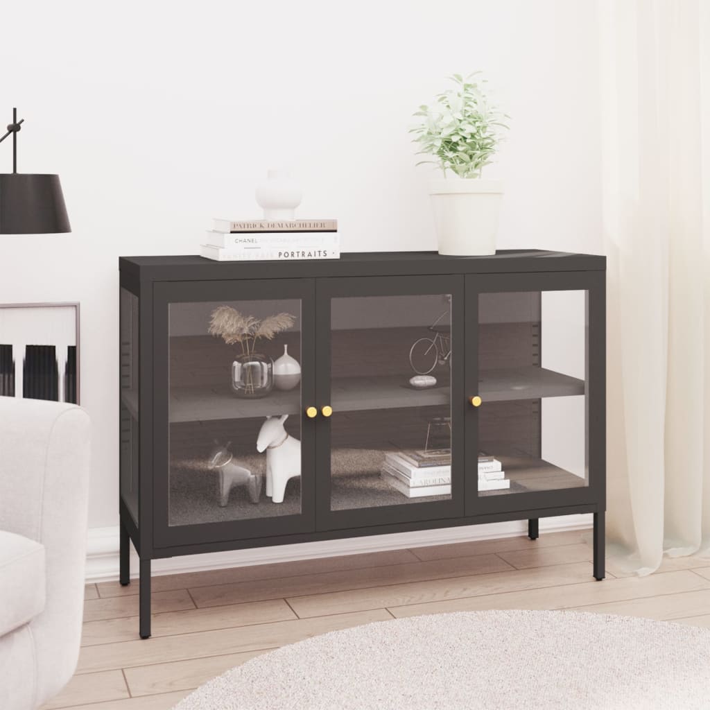 vidaXL Komoda antracitová 105x35x70 cm oceľ a sklo