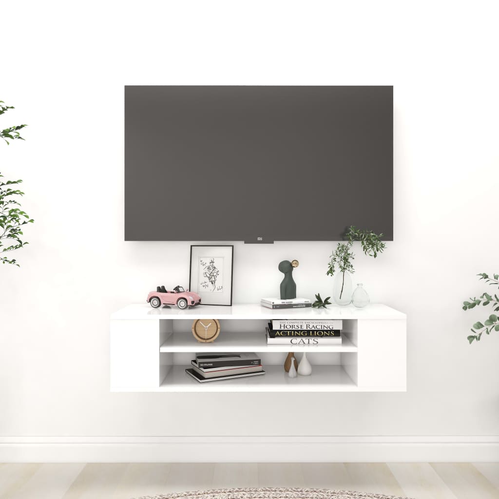 vidaXL Závesná TV skrinka, biela 100x30x26,5 cm, kompozitné drevo