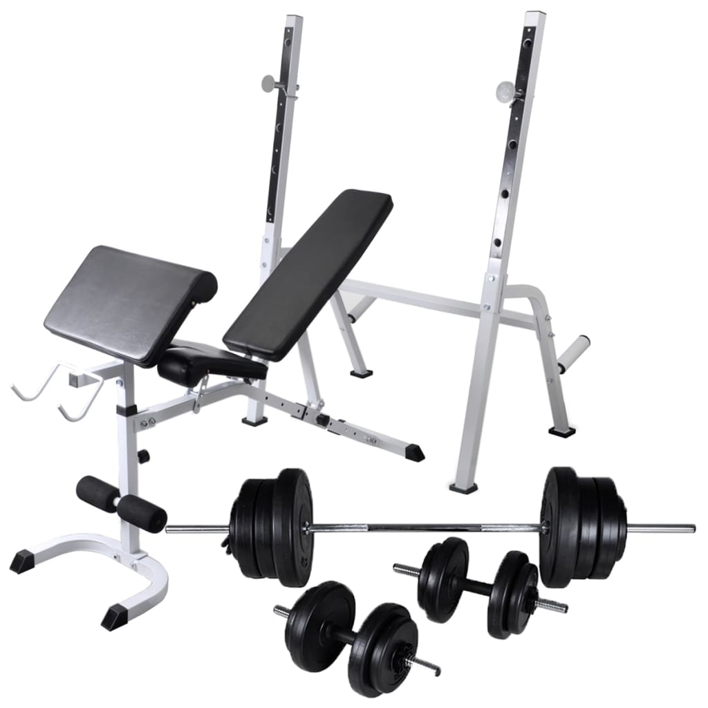 vidaXL Posilňovacia lavica+stojan na závažia a sada činiek 60,5 kg