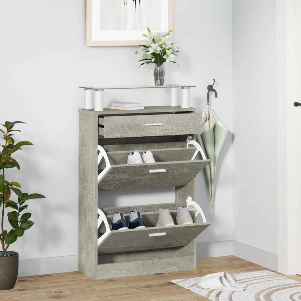 vidaXL Botník betónovo sivý 63x24x104 cm spracované drevo