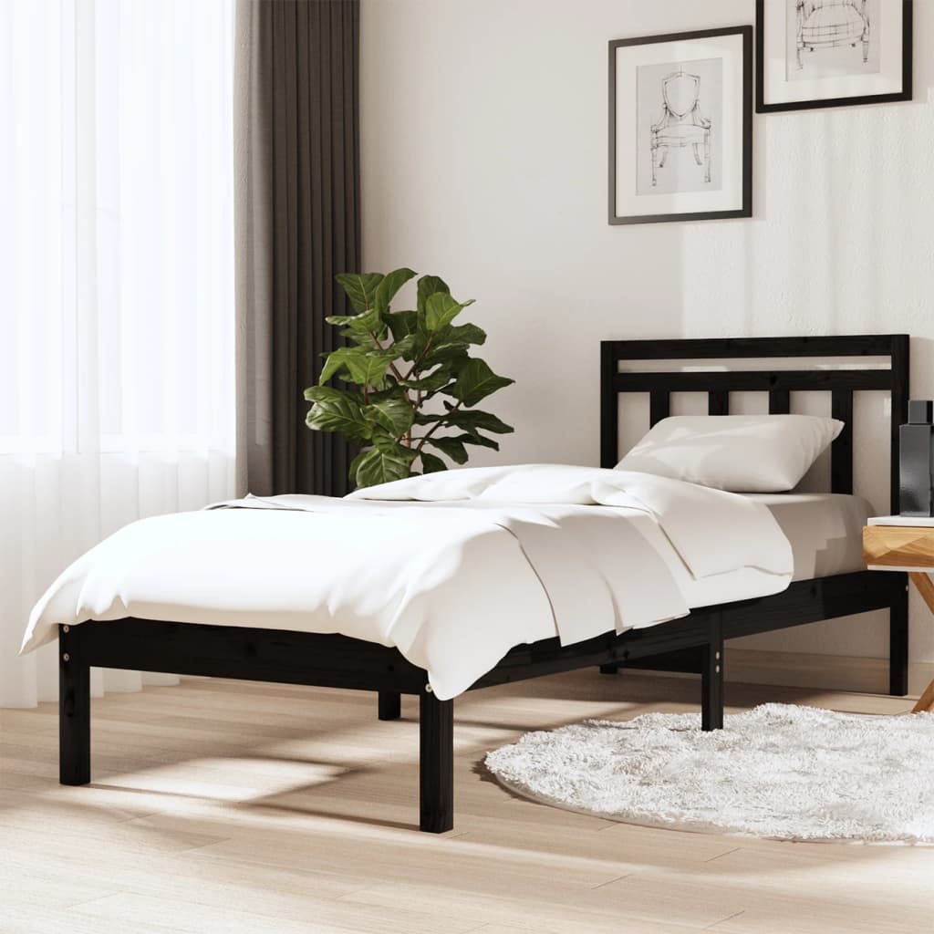vidaXL Posteľný rám čierny 75x190 cm malé jednolôžko masívne drevo