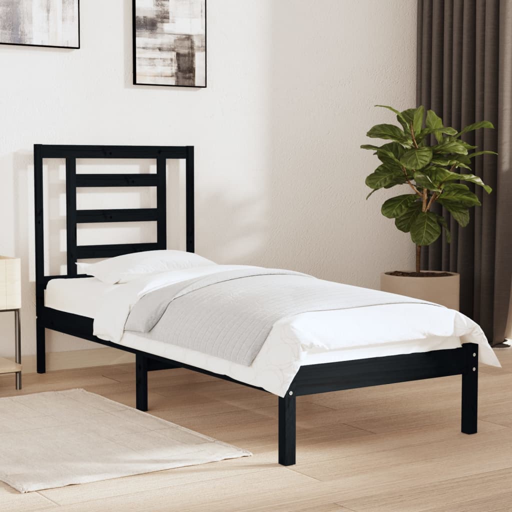vidaXL Posteľný rám čierny drevený masív 75x190cm malé jednolôžko