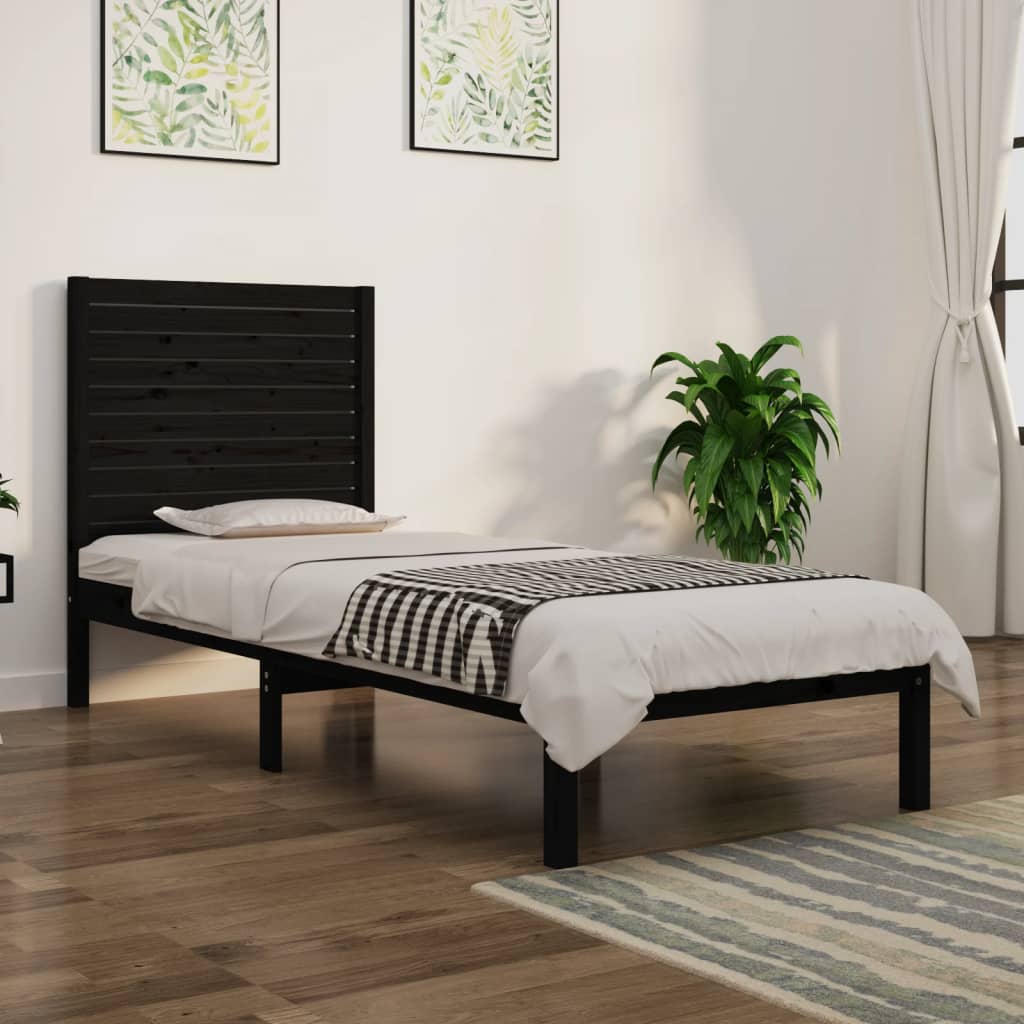vidaXL Posteľný rám čierny drevený masív 75x190cm malé jednolôžko