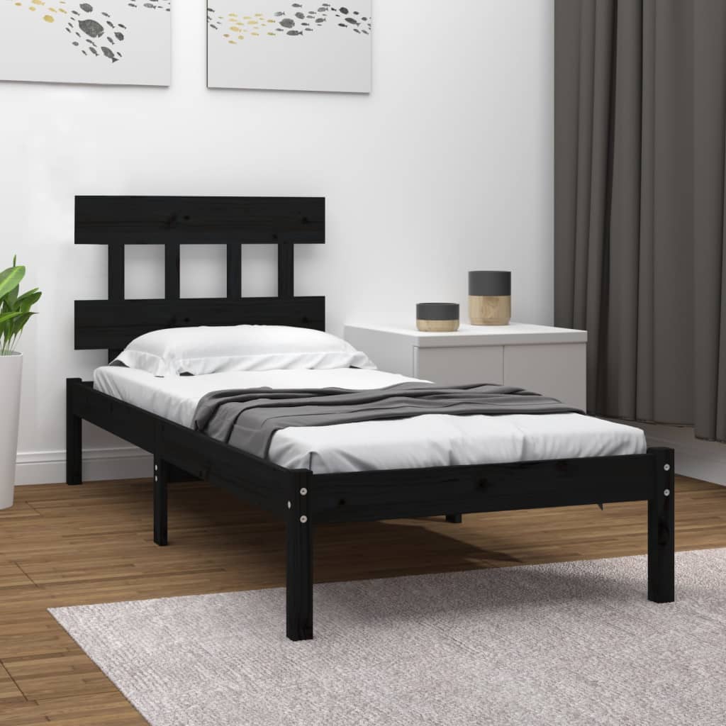 vidaXL Posteľný rám čierny drevený masív 75x190cm malé jednolôžko