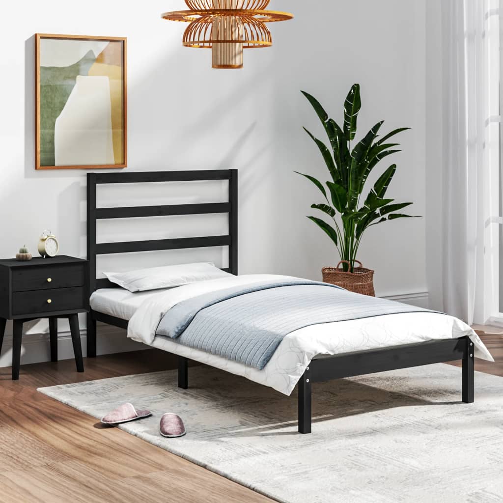 vidaXL Posteľný rám čierny drevený masív 75x190cm malé jednolôžko