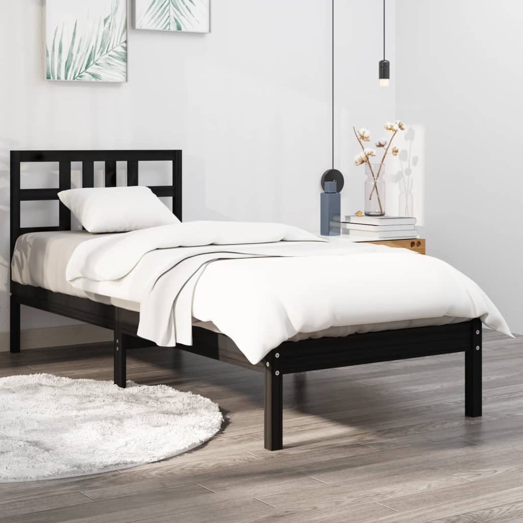 vidaXL Posteľný rám čierny drevený masív 75x190cm malé jednolôžko