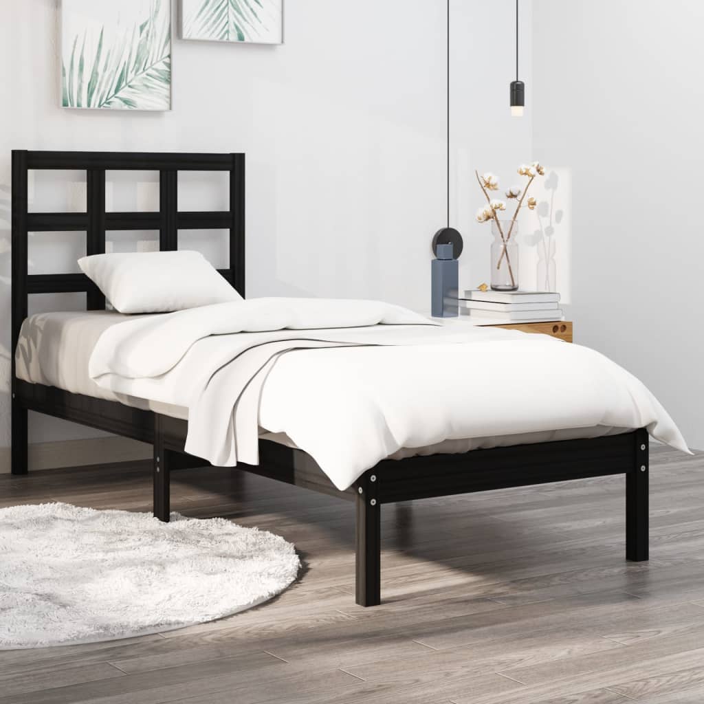 vidaXL Posteľný rám čierny drevený masív 75x190cm malé jednolôžko