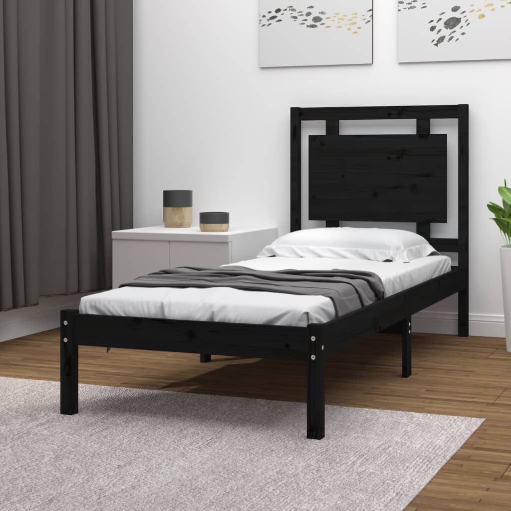 vidaXL Posteľný rám čierny drevený masív 75x190cm malé jednolôžko