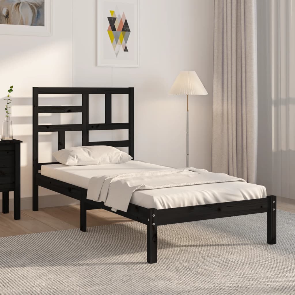 vidaXL Posteľný rám čierny drevený masív 75x190cm malé jednolôžko