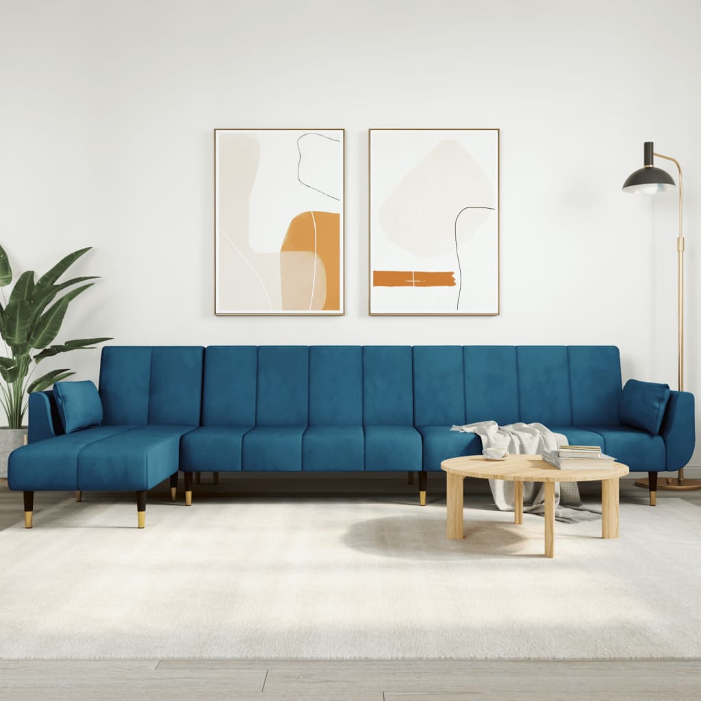 vidaXL Pohovka v tvare L modrá 275x140x70 cm zamat