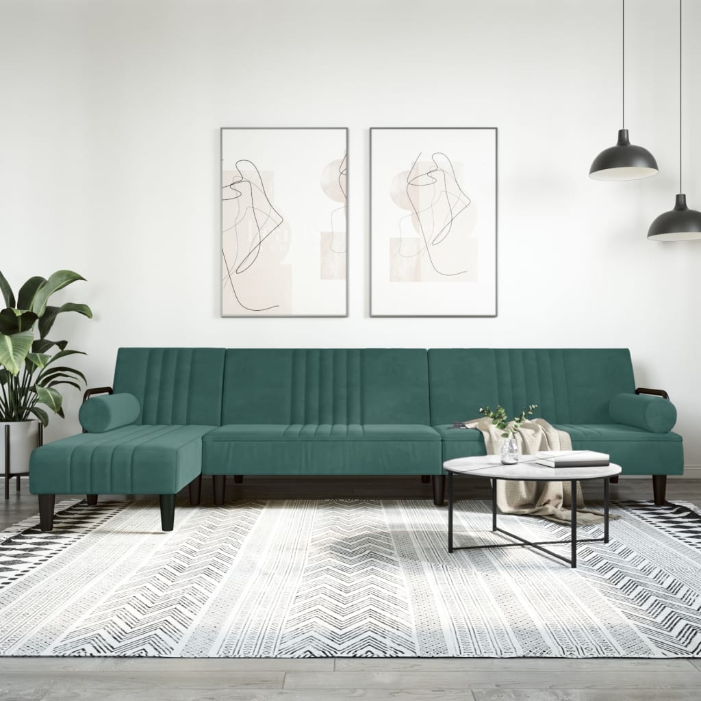 vidaXL Pohovka v tvare L tmavozelená 260x140x70 cm zamat