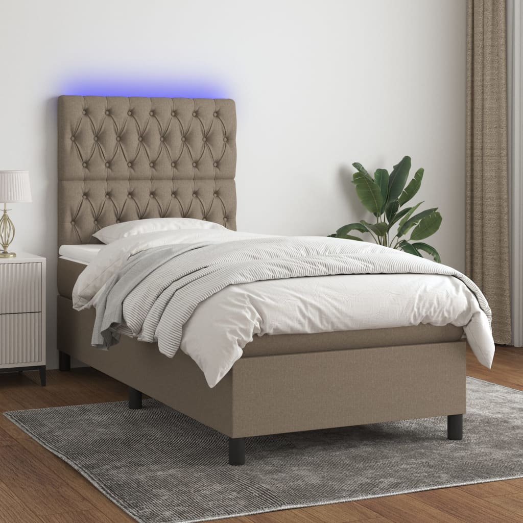 vidaXL Posteľ boxsping s matracom a LED sivohnedá 90x200 cm látka