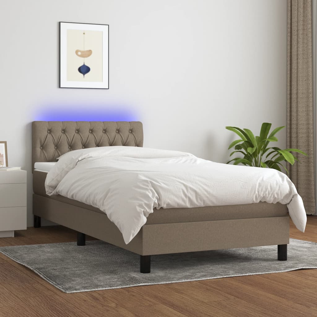 vidaXL Posteľ boxsping s matracom a LED sivohnedá 90x190 cm látka