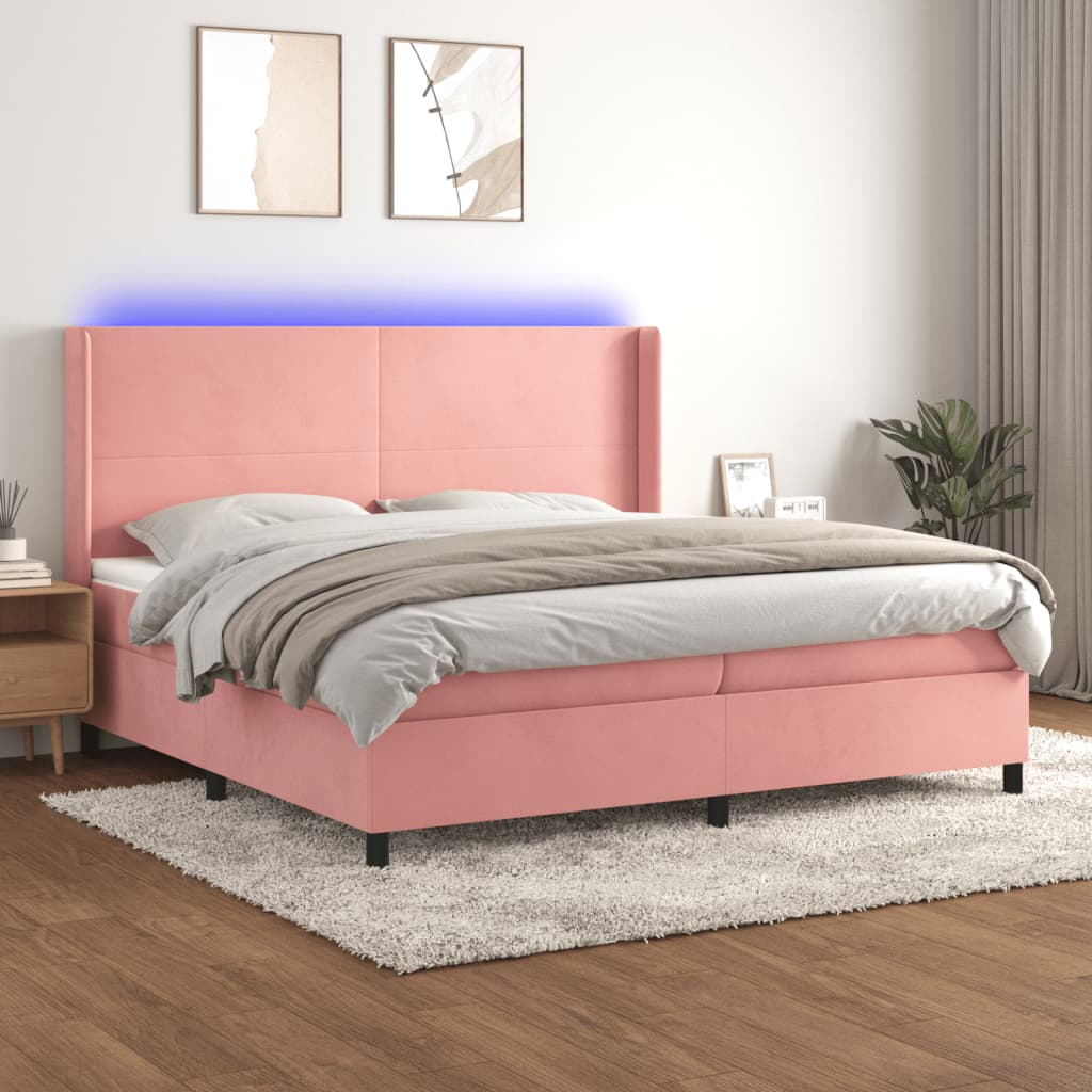 vidaXL Posteľný rám boxsping s matracom a LED ružový 200x200 cm zamat