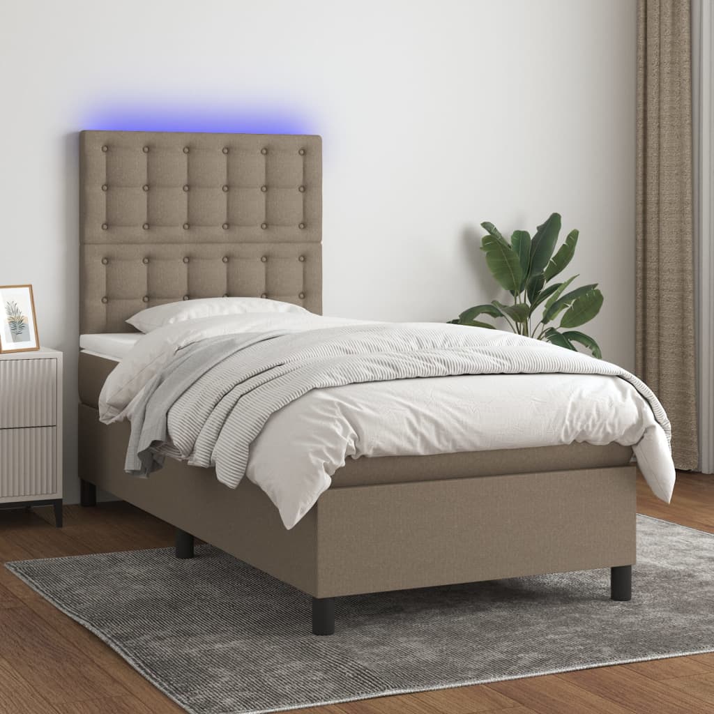 vidaXL Posteľ boxsping s matracom a LED sivohnedá 90x200 cm látka