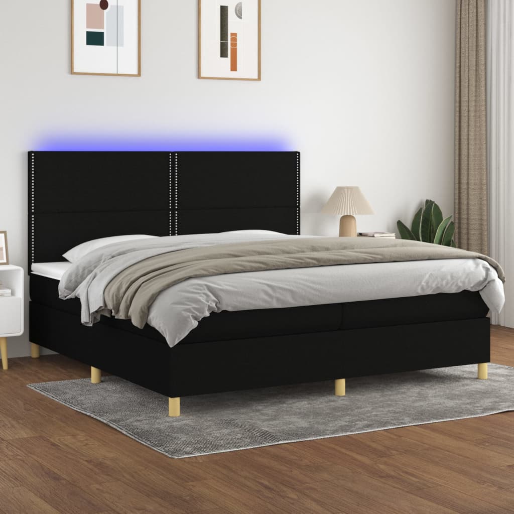 vidaXL Posteľ boxsping s matracom a LED čierna 200x200 cm látka