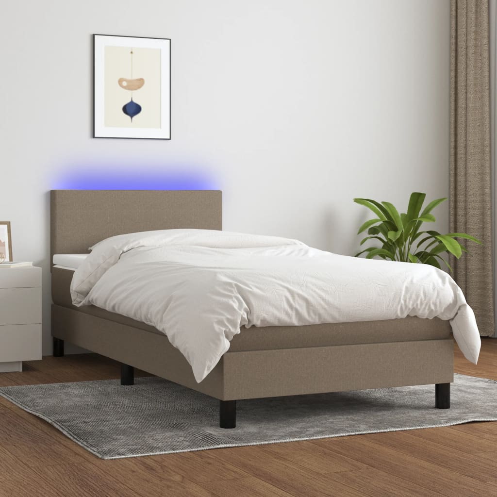 vidaXL Posteľ boxsping s matracom a LED sivohnedá 90x190 cm látka