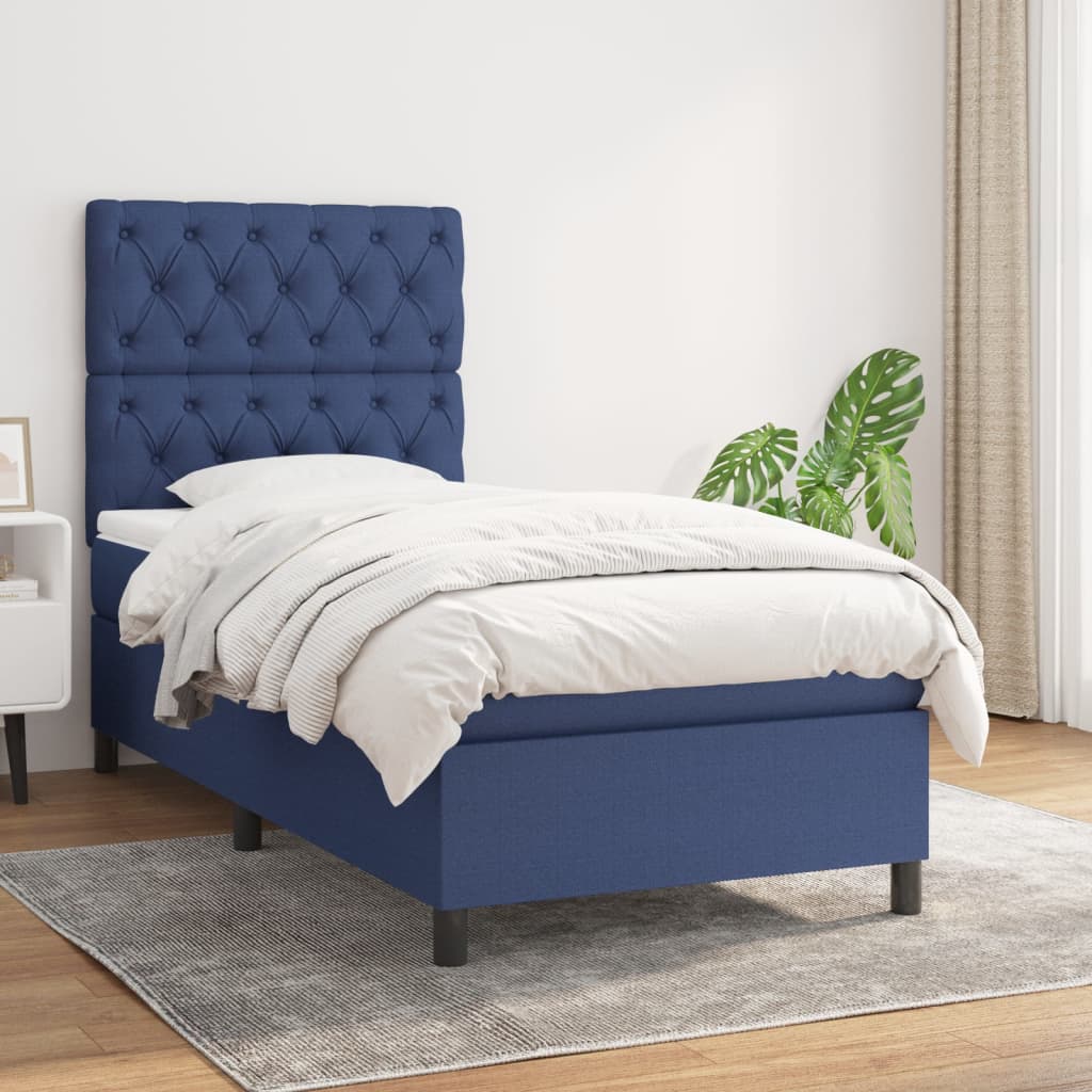 vidaXL Posteľný rám boxsping s matracom modrý 80x200 cm látka