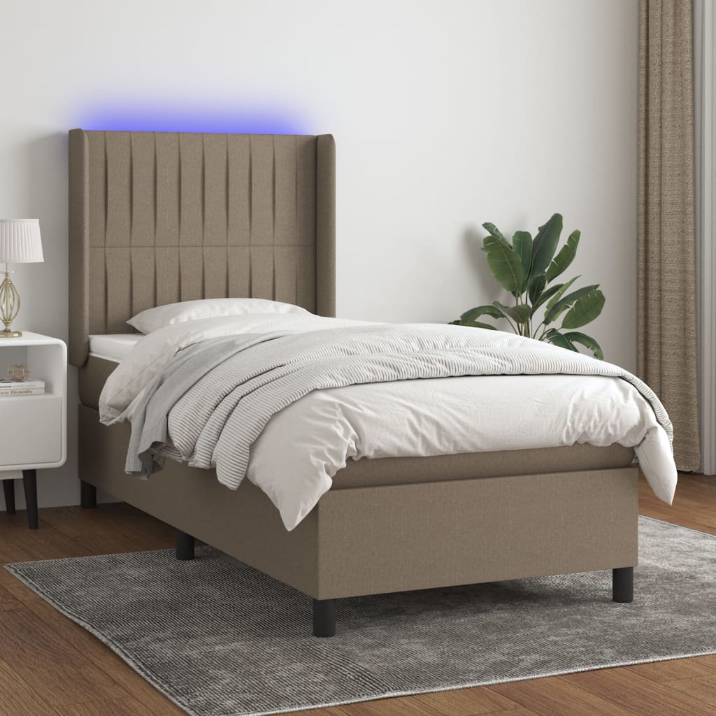 vidaXL Posteľ boxsping s matracom a LED sivohnedá 90x200 cm látka