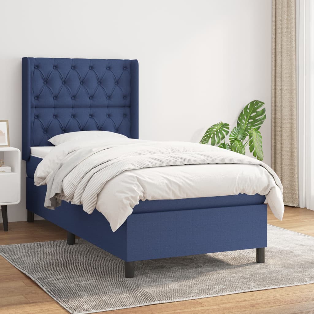 vidaXL Posteľný rám boxsping s matracom modrý 80x200 cm látka