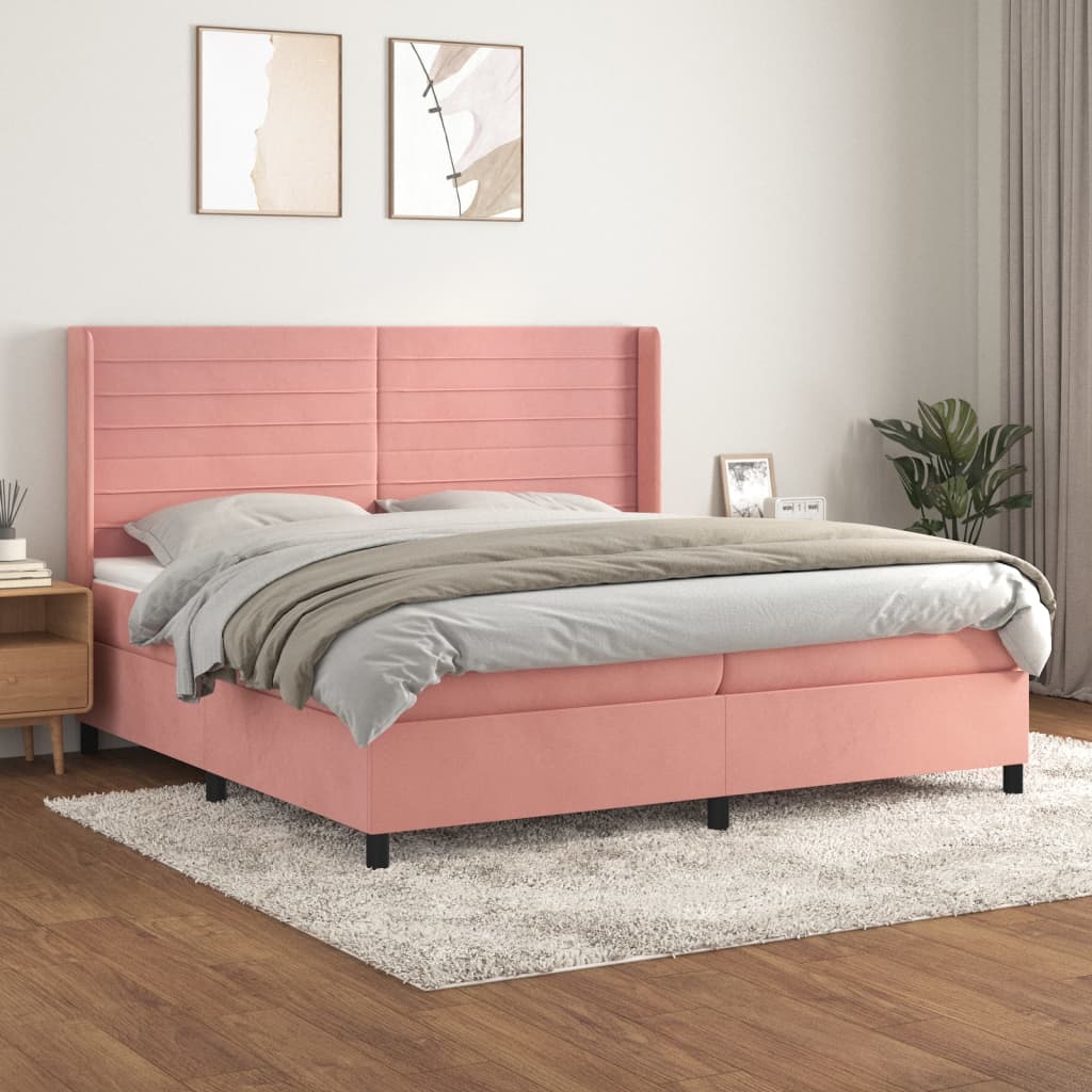 vidaXL Posteľný rám boxsping s matracom ružový200x200 cm zamat