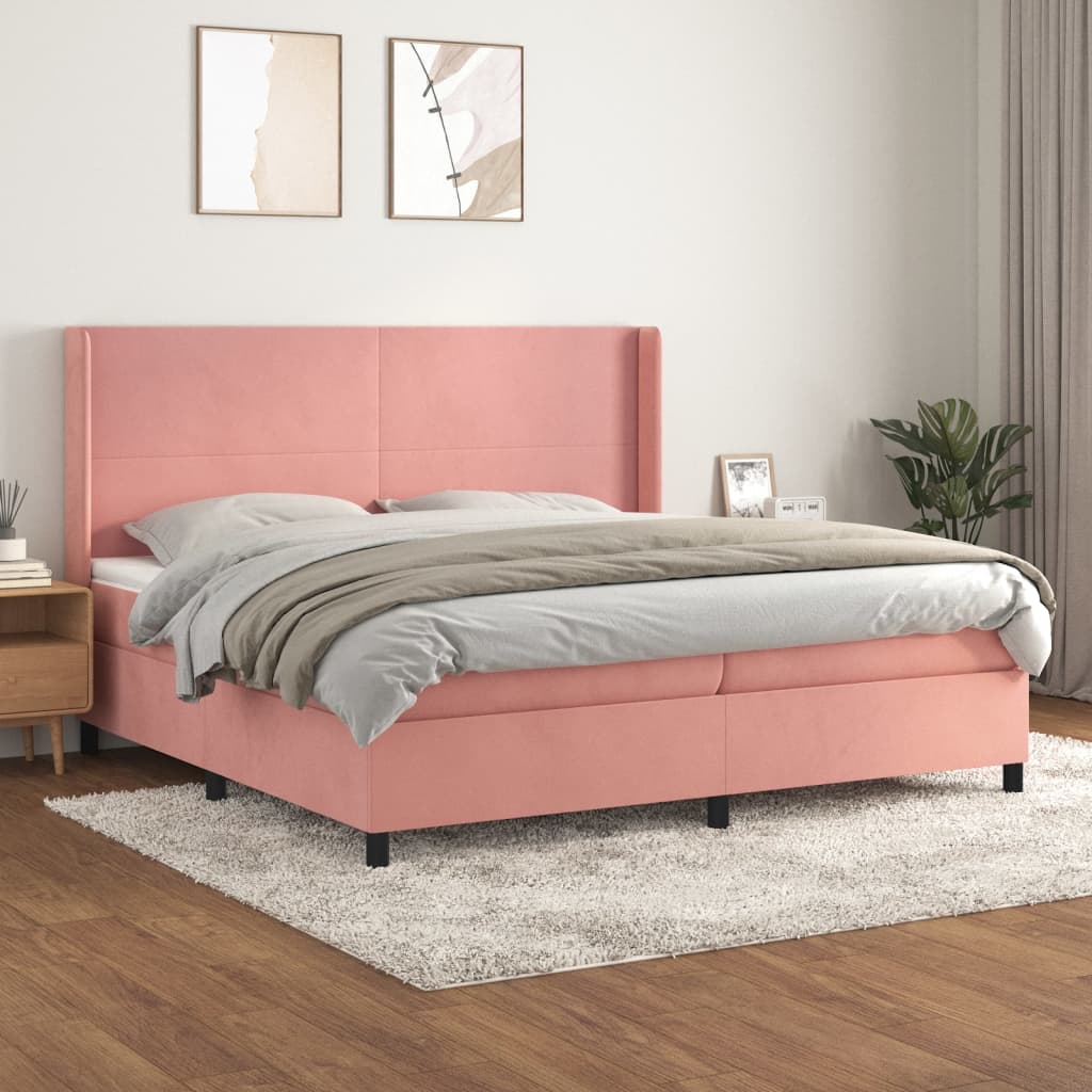 vidaXL Posteľný rám boxsping s matracom ružový200x200 cm zamat