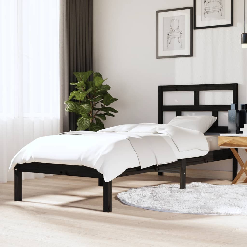 vidaXL Posteľný rám čierny 75x190 cm malé jednolôžko masívne drevo