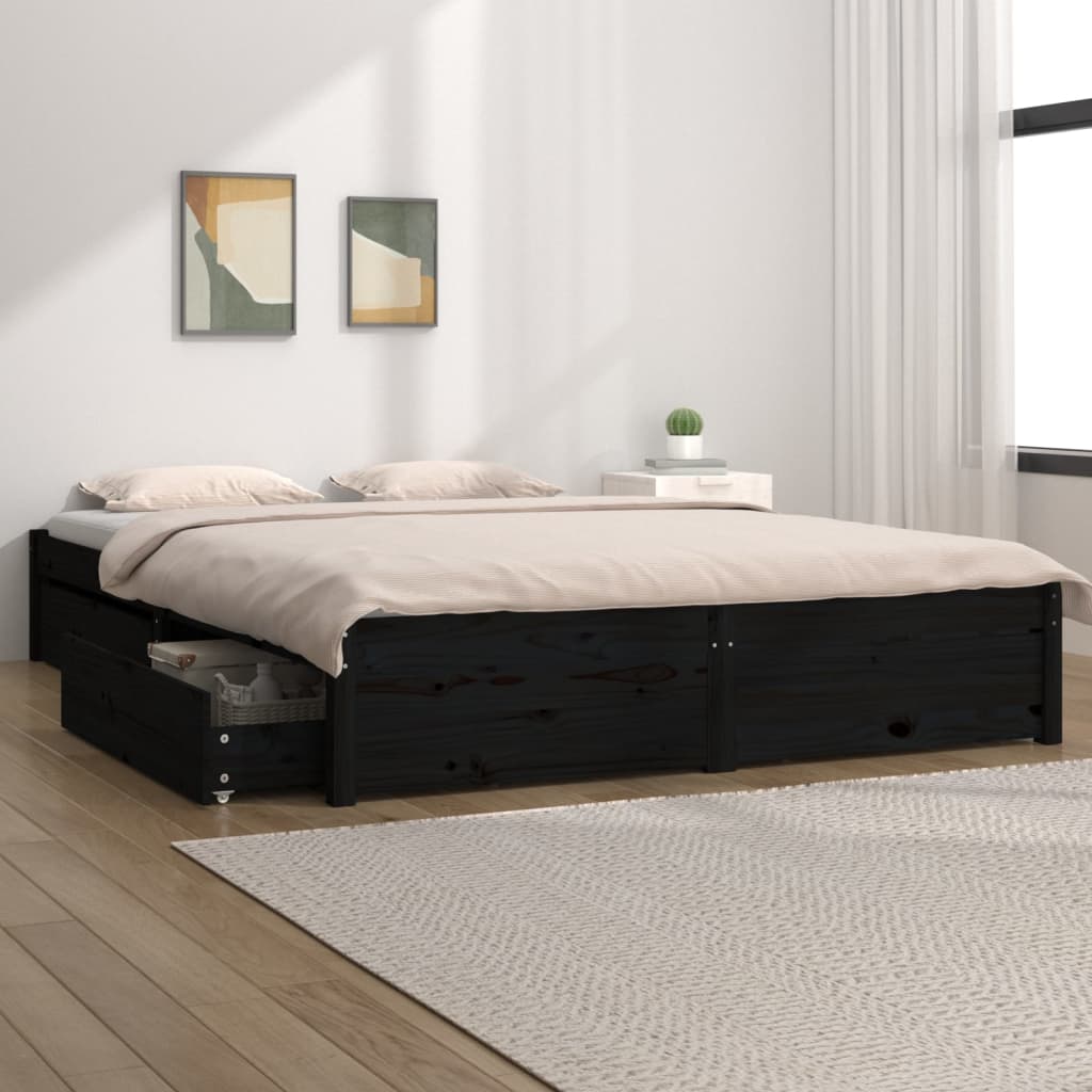 vidaXL Posteľný rám so zásuvkami čierny 120x190 cm malé dvojlôžko