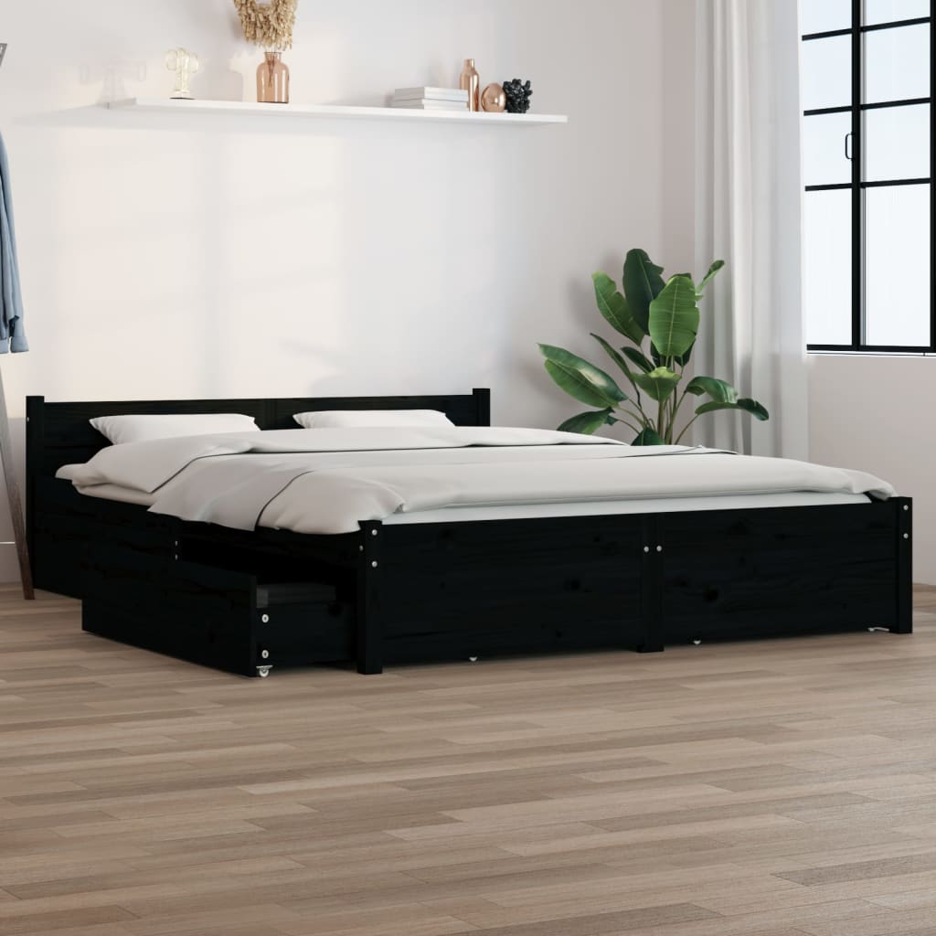vidaXL Posteľný rám so zásuvkami čierny 135x190 cm dvojlôžko