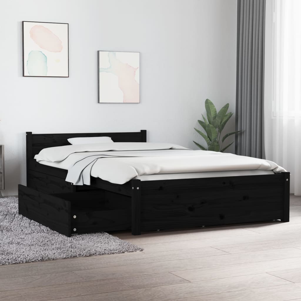 vidaXL Posteľný rám so zásuvkami čierny 90x200 cm