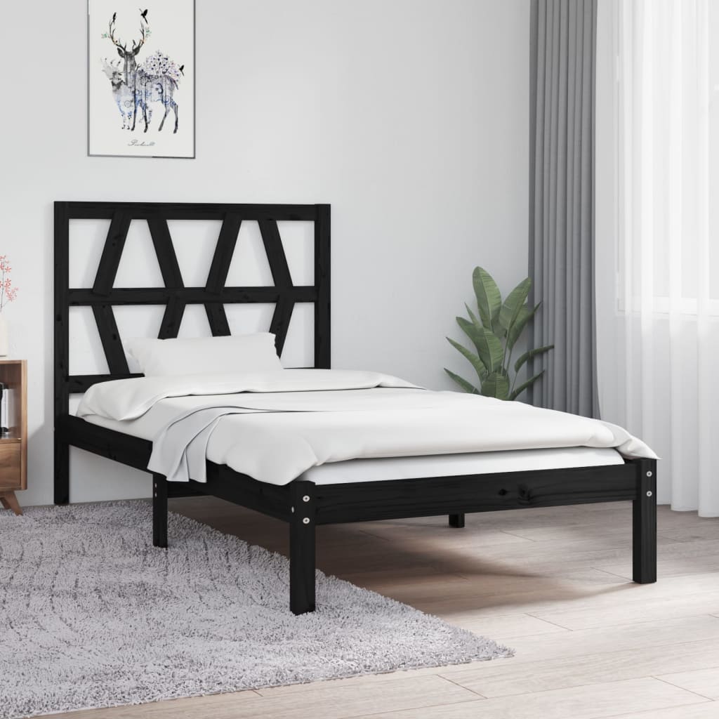 vidaXL Posteľný rám, čierny, borovica 75x190 cm, malé jednolôžko