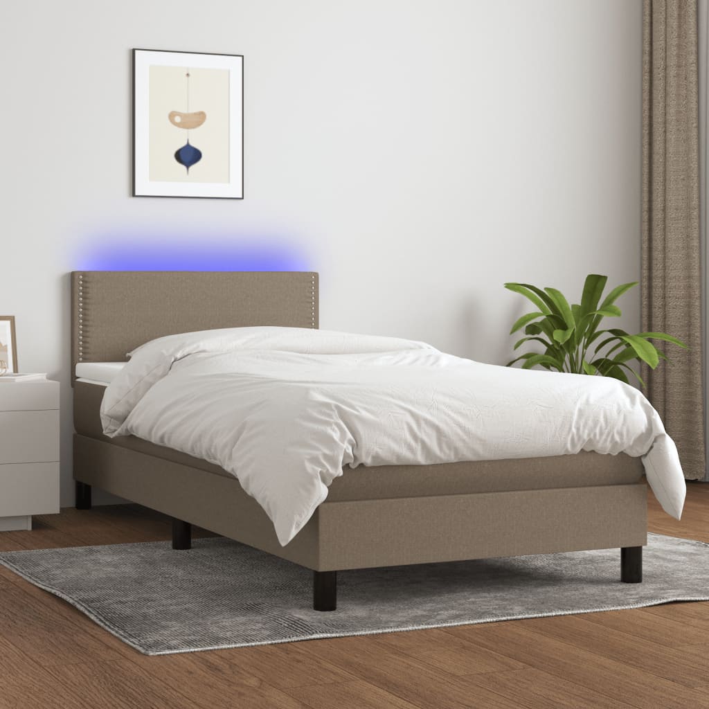 vidaXL Posteľ boxsping s matracom a LED sivohnedá 90x190 cm látka