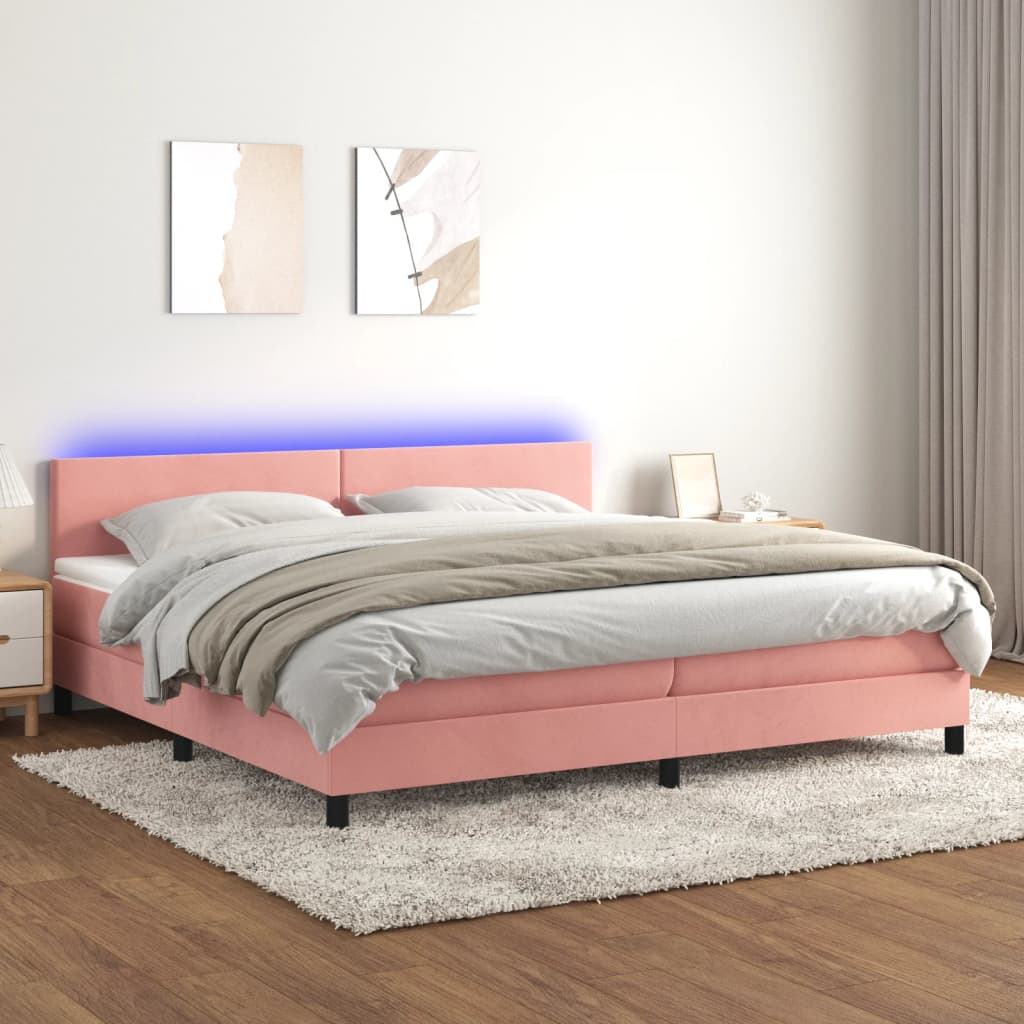 vidaXL Posteľný rám boxsping s matracom a LED ružový 200x200 cm zamat